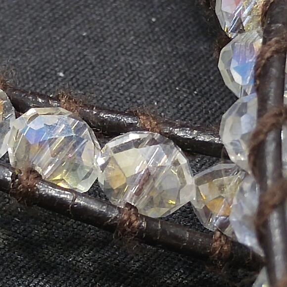 Clear Crystal Wrap Bracelet Necklace 4X Brown Leather Boho Beaded Jewelry - Picture 7 of 7